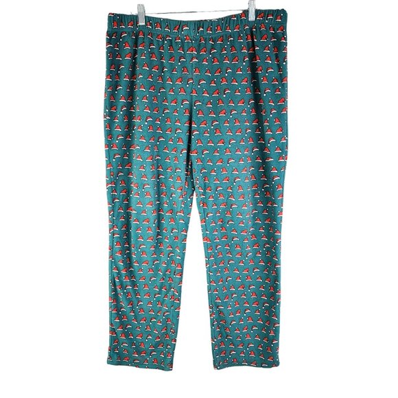 Mens Christmas Wondershop Green & Red Santa Hat Fleece Pajama Pants Size XXL - Picture 1 of 12